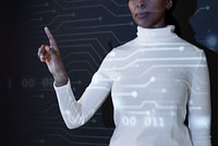 Woman touching virtual screen futuristic technology