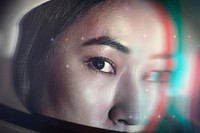 Asian female astronaut psd mockup with glass helmet