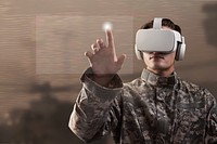 Soldier in VR headset virtual simulation training mockup psd army technology