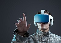 Soldier in VR headset virtual simulation training mockup psd army technology