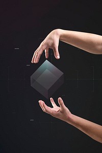 Hand pointing at/holding 5G mockup psd hologram