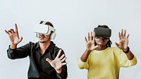 Couple experiencing VR simulation entertainment technology