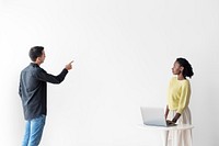 Blank projecting wall mockup psd with college students in lecture class smart technology