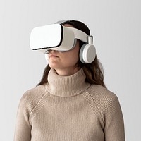 Woman with VR headset mockup psd entertainment technology