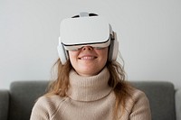 Woman with VR headset mockup psd entertainment technology