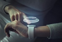 Smartwatch with hologram mockup psd innovative technology