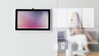 Home automation panel monitor mockup psd on a wall