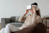 Woman experiencing VR simulation entertainment technology