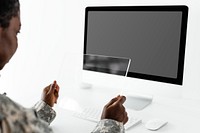Transparent tablet mockup psd military technology