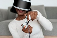 African American  woman experiencing VR simulation