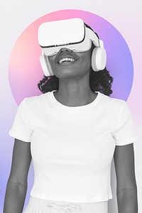 Woman with VR headset mockup psd entertainment technology