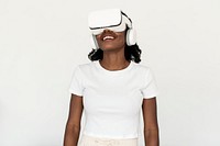 African American  woman experiencing VR simulation