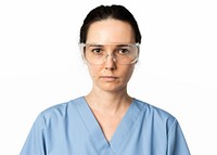 Transparent glasses mockup psd with female doctor