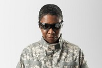 Soldier wearing smart glasses mockup psd military technology