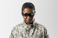 Female soldier wearing smart glasses army technology