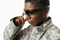 Soldier wearing smart glasses mockup psd military technology