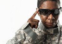 Soldier wearing smart glasses mockup psd military technology