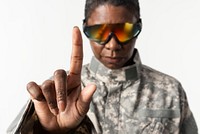 Female soldier  wearing smart glasses army technology