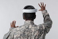 Female soldier with VR headset military technology