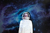 Female astronaut with space suit in outer space