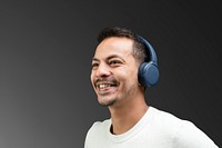 Cool man wearing wireless headphones