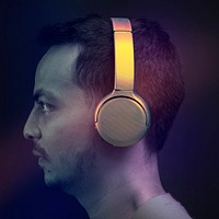 Man wearing headphones mockup psd