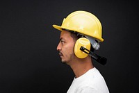 Civil engineer with hard hat and earmuff