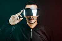 Man with smart glasses mockup psd futuristic technology