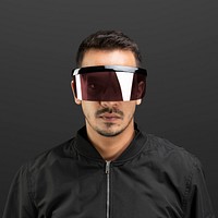 Man with smart glasses mockup psd futuristic technology