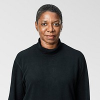 African American woman mockup psd in black long sleeve tee portrait