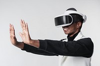 African American  woman experiencing VR simulation