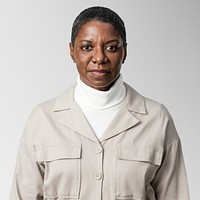 African American woman mockup psd in beige shirt portrait
