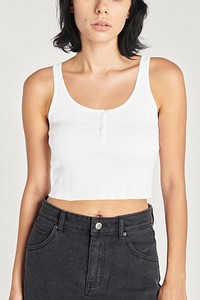 Woman in a white cropped top