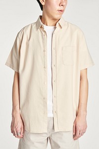 Men's beige shirt mockup minimal outfit