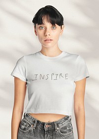 Women in a white crop top mockup 