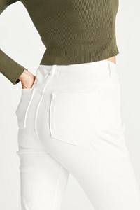 Woman in a white jeans mockup 