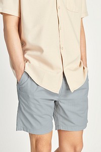 Men's beige shirt mockup minimal outfit