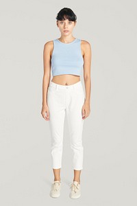 Light blue crop tank top mockup summer outfit