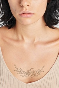 Woman with sexy lips tattoo mockup