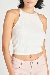 Woman in a white cropped top