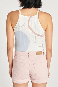 Women's white patterned top mockup rear view 