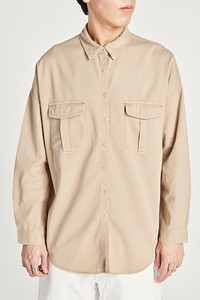 Men&#39;s beige shirt mockup minimal outfit