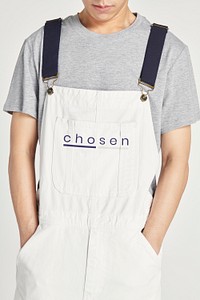 Man wearing white dungarees mockup