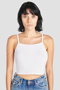 Woman in a white singlet top mockup