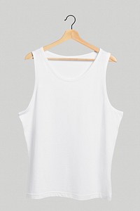 Women&#39;s white tank top mockup on a hanger