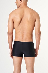 Men's black swimming trunks rear view 