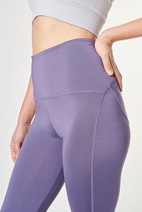 Women&#39;s purple workout leggings mockup