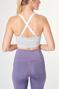 Women&#39;s leggings and sports bra active wear mockup