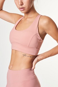 Women&#39;s pink sports top activewear mockup 