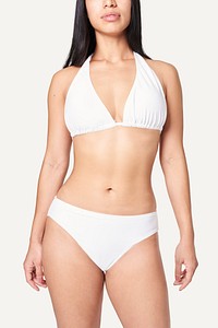 Women&#39;s halterneck bikini mockup white swimwear
